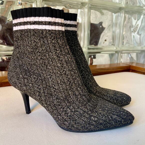 Stuart Weitzman Sock Bootie Black Gold Metallic Knit 6.5 - Picture 5 of 13
